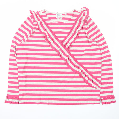 Cape Cove Womens Pink Striped Cotton Wrap Long Sleeve Top XL