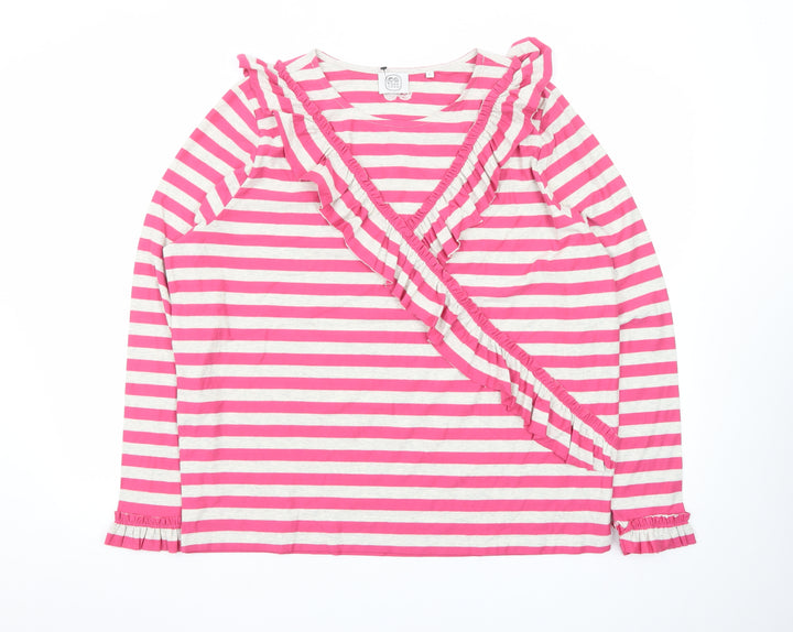 Cape Cove Womens Pink Striped Cotton Wrap Long Sleeve Top XL