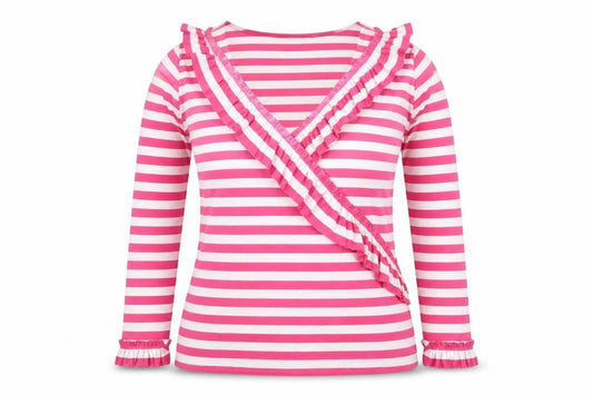 Front view of Cape Cove women’s pink striped cotton wrap long sleeve top xl