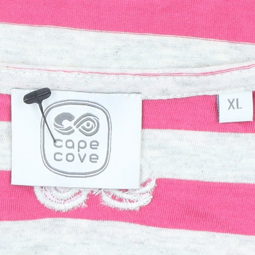 Cape Cove Womens Pink Striped Cotton Wrap Long Sleeve Top XL