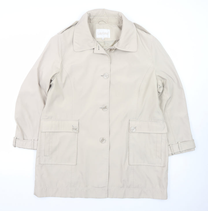Lakeland Women's Beige Trench Coat Size 16 Collared Mid-Length