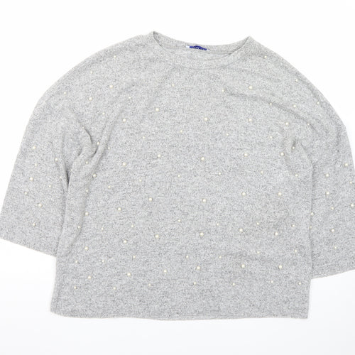 Zara Women Grey Beaded Knit Pullover Jumper Size M