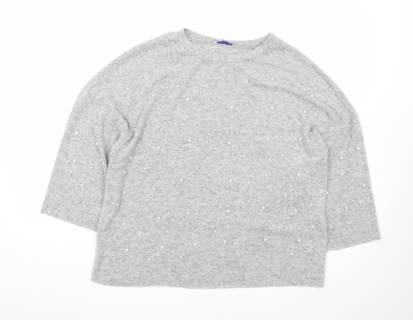 Zara Women Grey Beaded Knit Pullover Jumper Size M