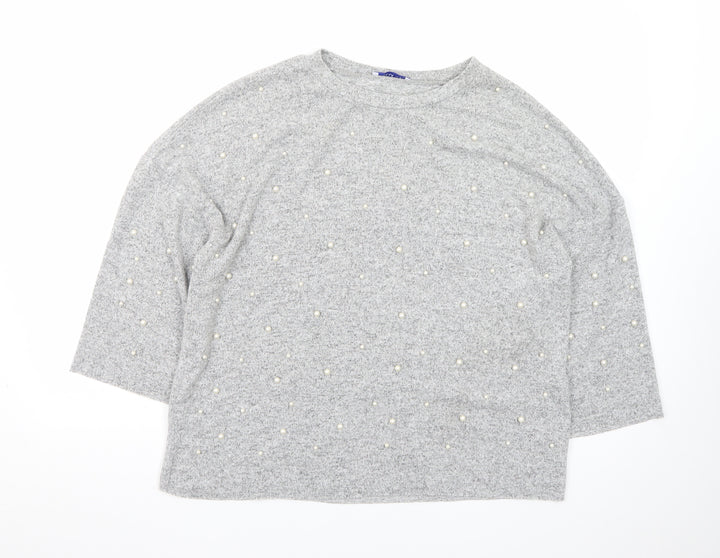 Zara Women Grey Beaded Knit Pullover Jumper Size M