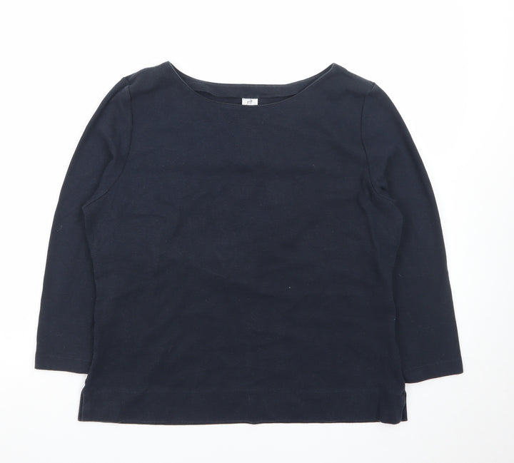 Peruvian Connection Womens Navy Blue L Pullover Boat Neck Cotton Jumper