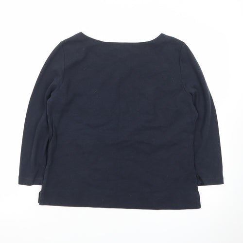 Peruvian Connection Womens Navy Blue L Pullover Boat Neck Cotton Jumper