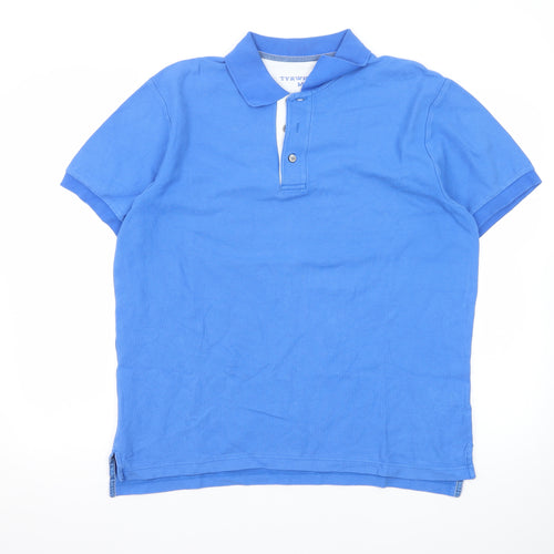 Tyrwhitt Men's Blue Cotton Short Sleeve Polo Shirt M