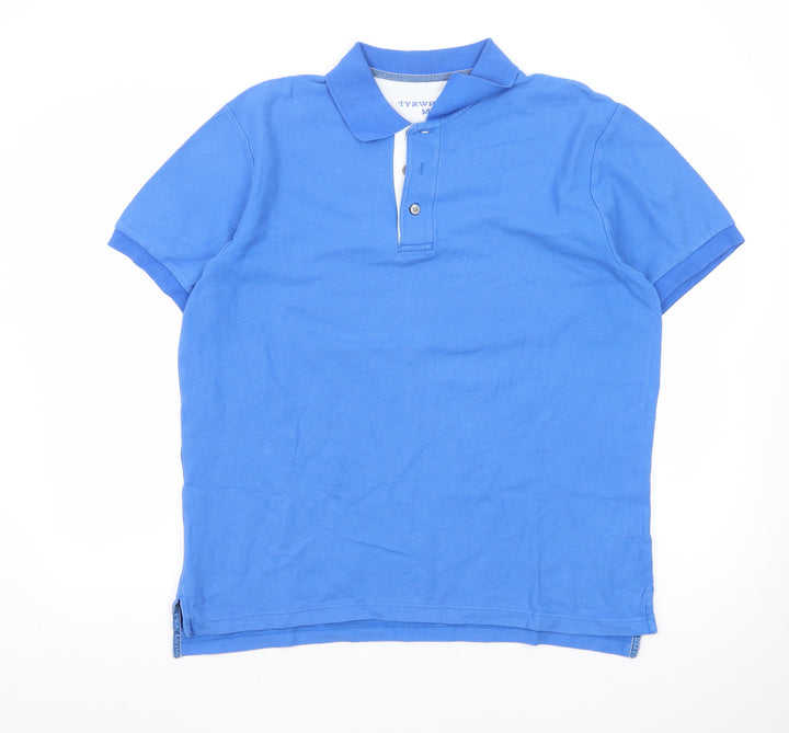 Tyrwhitt Men's Blue Cotton Short Sleeve Polo Shirt M