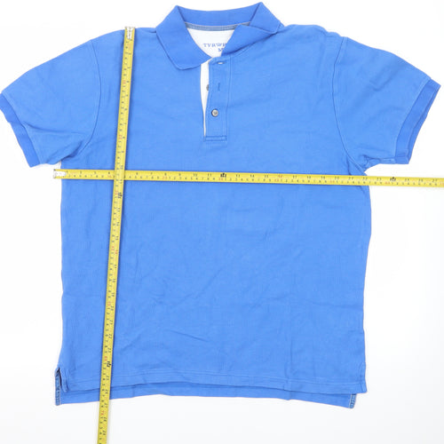 Tyrwhitt Men's Blue Cotton Short Sleeve Polo Shirt M