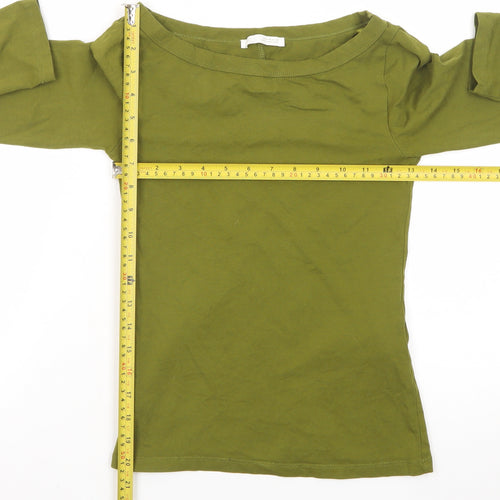 Zara Women's Green Long Sleeve Cotton Basic T-Shirt Size M