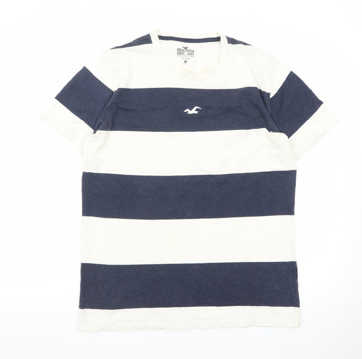 Hollister Men's Blue & White Striped Crew Neck Cotton T-Shirt Size M