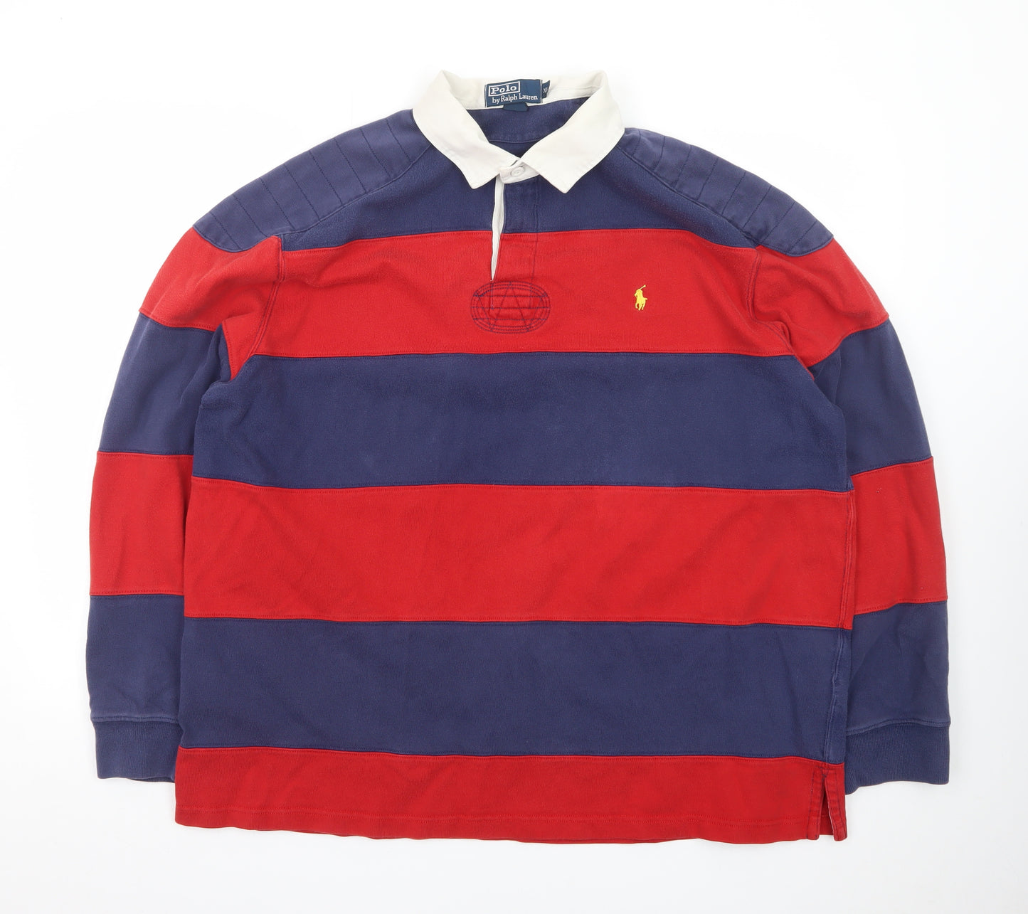 Ralph Lauren Men's XL Red Navy Striped Long Sleeve Rugby Polo Shirt