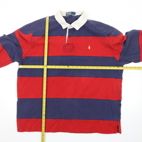 Ralph Lauren Men's XL Red Navy Striped Long Sleeve Rugby Polo Shirt