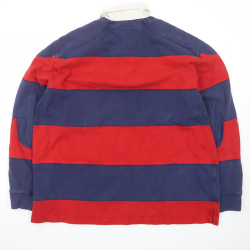 Ralph Lauren Men's XL Red Navy Striped Long Sleeve Rugby Polo Shirt
