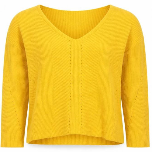 Stradivarius Women Yellow V-Neck Ribbed Knit Jumper Size 8