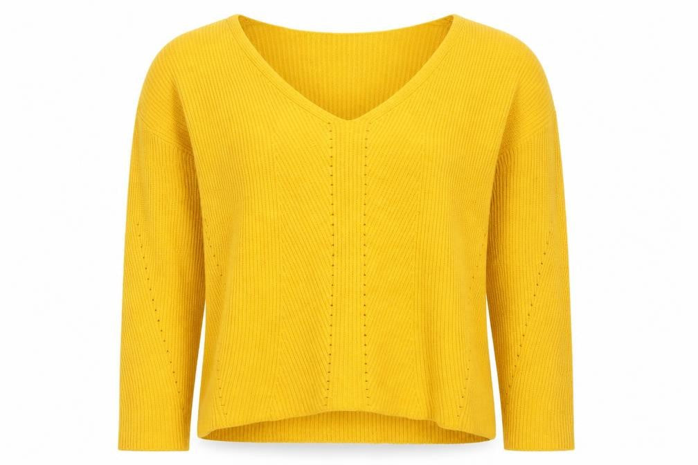 Stradivarius Women Yellow V-Neck Ribbed Knit Jumper Size 8