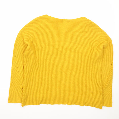 Stradivarius Women Yellow V-Neck Ribbed Knit Jumper Size 8