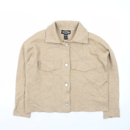 Oliver O Womens Beige Collared Knit Cardigan Small