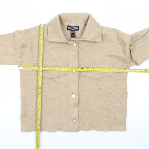 Oliver O Womens Beige Collared Knit Cardigan Small