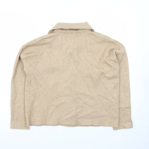 Oliver O Womens Beige Collared Knit Cardigan Small