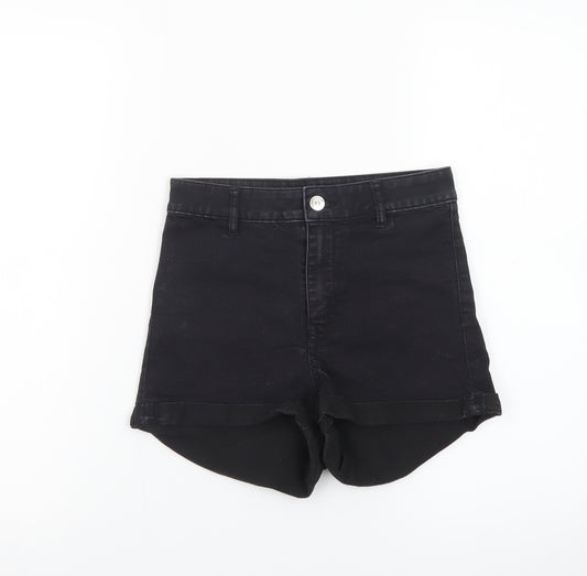 H&M Divided Women’s Black High Rise Denim Hot Pants Shorts Size 8