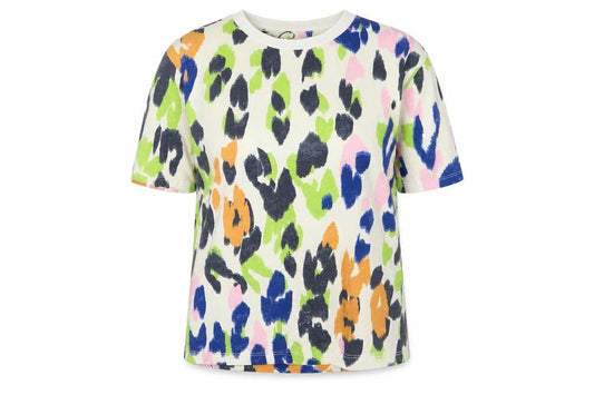 Front view of Warehouse Women’s Multicoloured Animal Print Cotton T-Shirt, size UK 8
