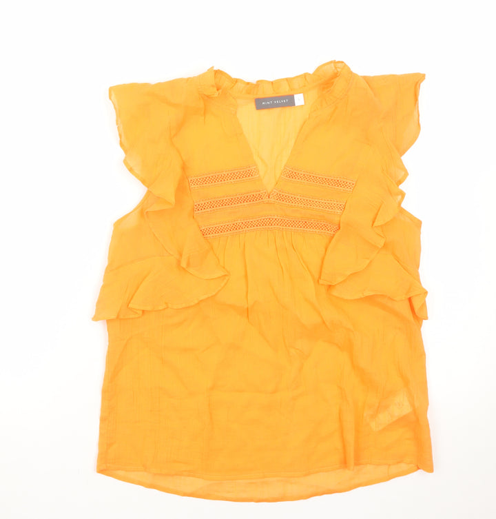 Mint Velvet Women's Orange Ruffle Cotton Tunic Blouse Size 6