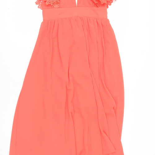 Dainty Women’s Orange Fit & Flare Lace Cocktail Dress Size S