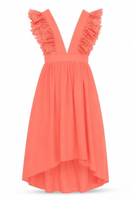 Front view of Dainty Women’s Orange Fit & Flare Lace Cocktail Dress, size S