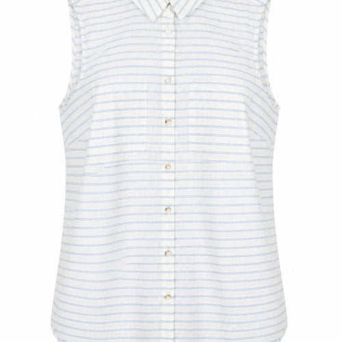 Rohan Womens White Blue Striped Linen Blend Sleeveless Button-Up Shirt Size 14
