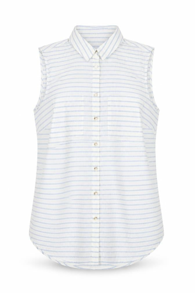 Rohan Womens White Blue Striped Linen Blend Sleeveless Button-Up Shirt Size 14