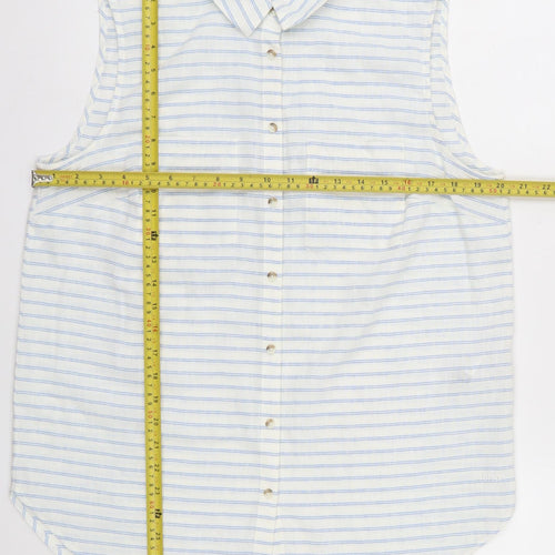 Rohan Womens White Blue Striped Linen Blend Sleeveless Button-Up Shirt Size 14