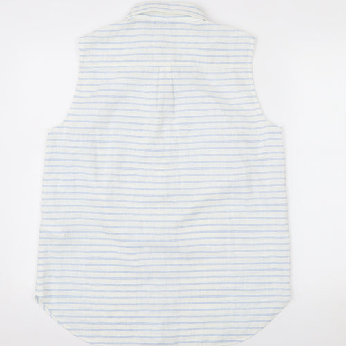 Rohan Womens White Blue Striped Linen Blend Sleeveless Button-Up Shirt Size 14