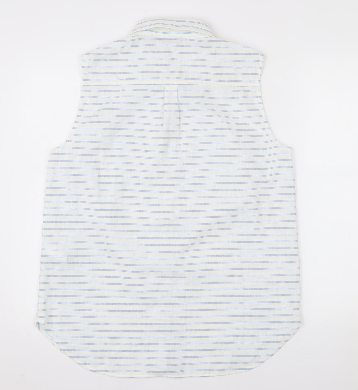 Rohan Womens White Blue Striped Linen Blend Sleeveless Button-Up Shirt Size 14