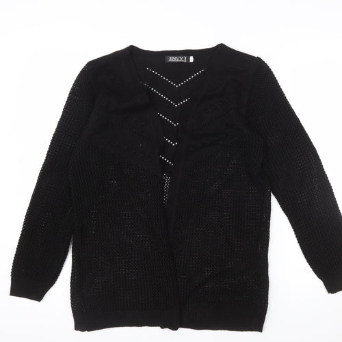 Envy I Women Black Open-Knit Long Sleeve Cardigan M/L