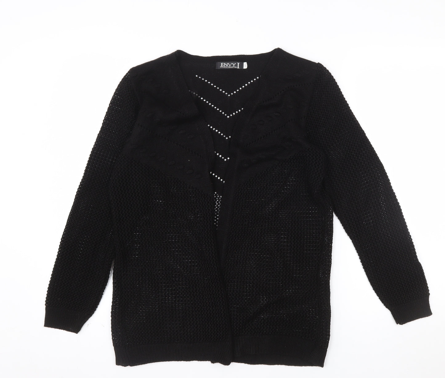 Envy I Women Black Open-Knit Long Sleeve Cardigan M/L