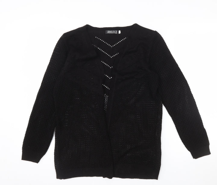 Envy I Women Black Open-Knit Long Sleeve Cardigan M/L