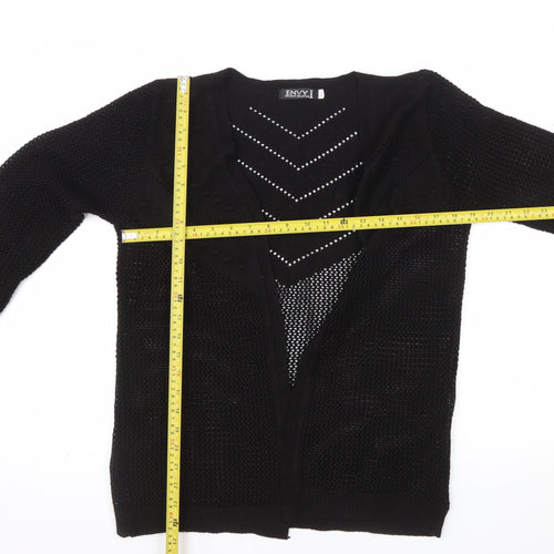 Envy I Women Black Open-Knit Long Sleeve Cardigan M/L