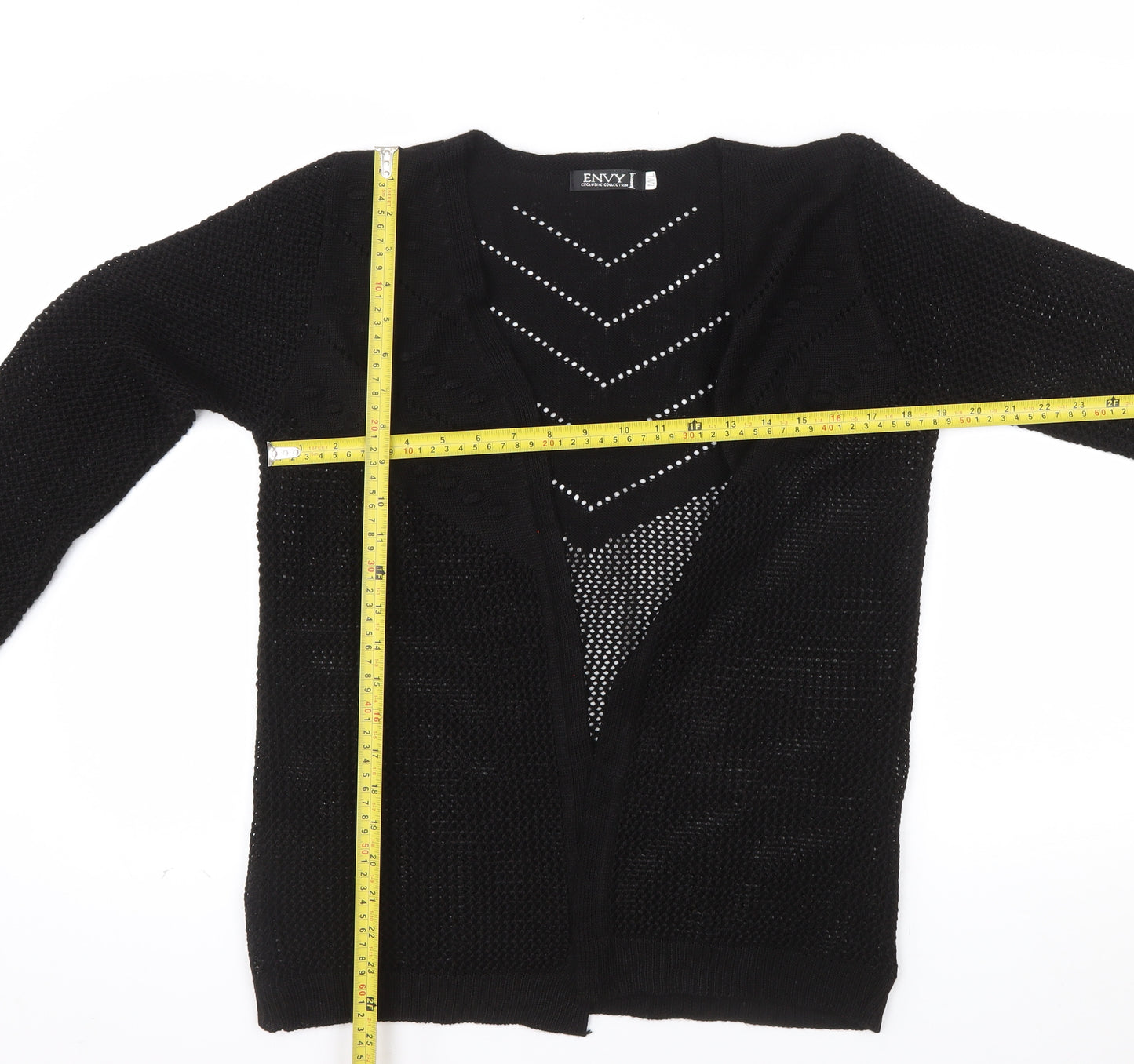 Envy I Women Black Open-Knit Long Sleeve Cardigan M/L
