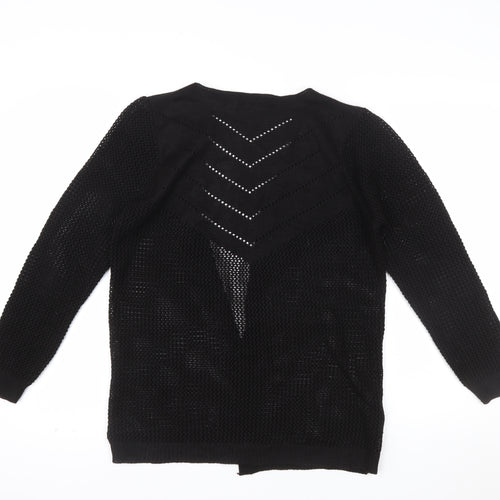 Envy I Women Black Open-Knit Long Sleeve Cardigan M/L