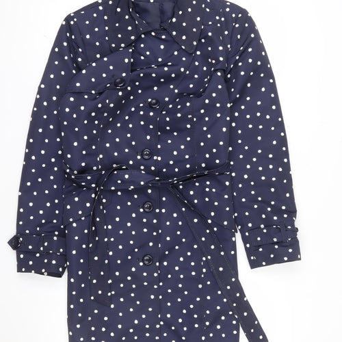 Marks and Spencer Women's Blue Polka Dot Trench Coat Size 14