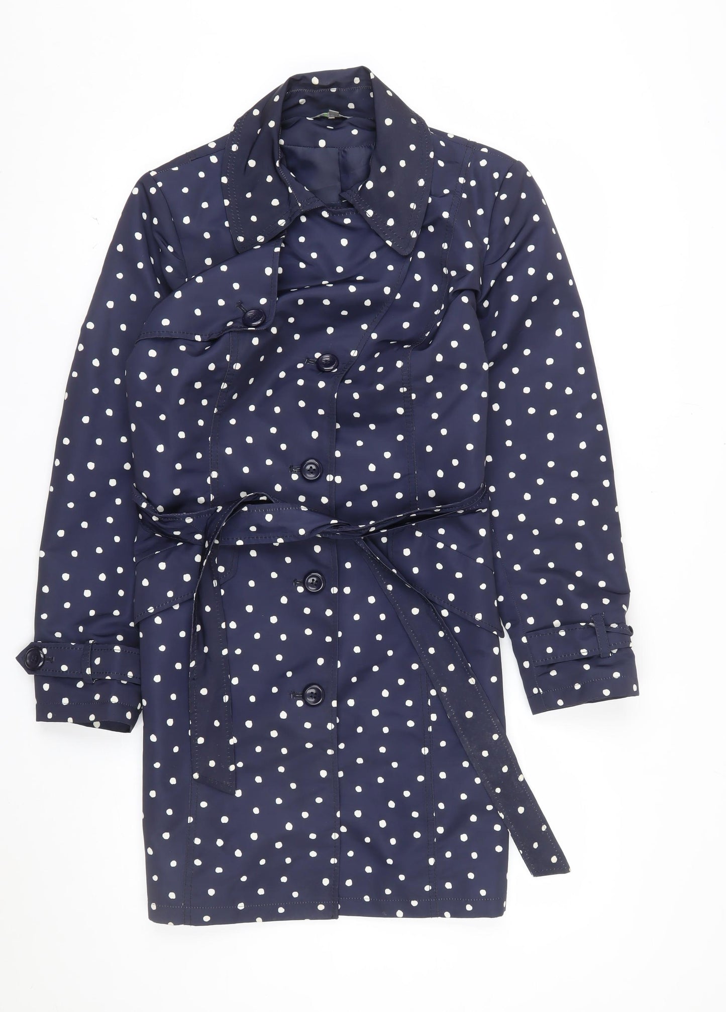 Marks and Spencer Women's Blue Polka Dot Trench Coat Size 14