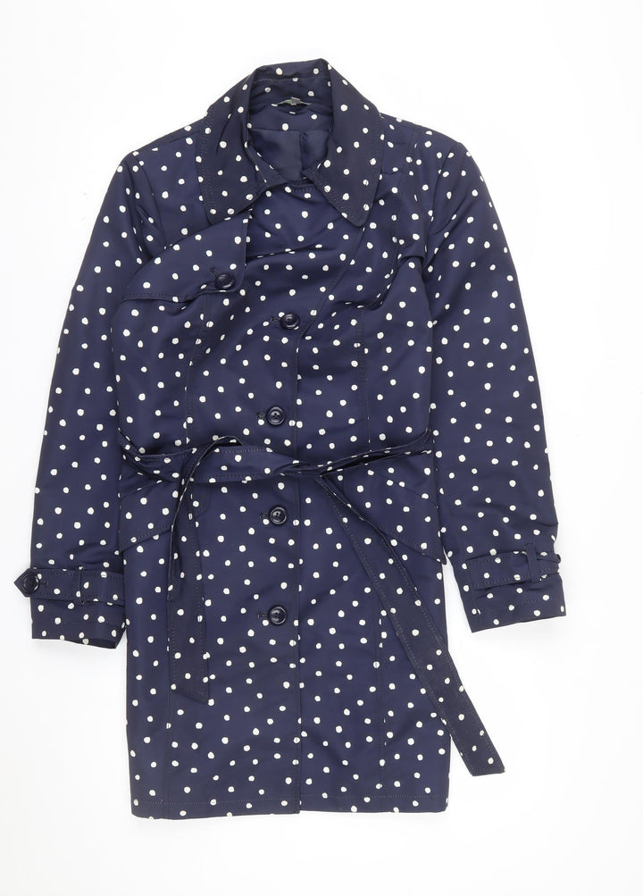 Marks and Spencer Women's Blue Polka Dot Trench Coat Size 14