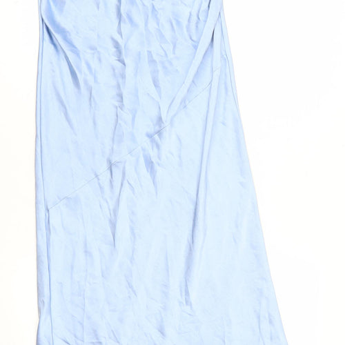 Boohoo Women’s Blue Satin Cowl Neck Long Slip Dress Size 10