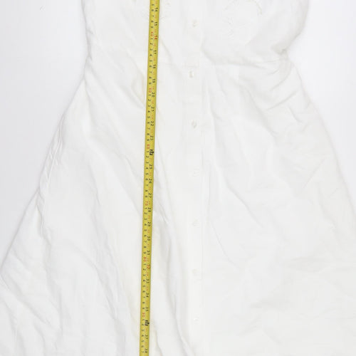 Marks and Spencer Women’s White Linen Cotton Embroidered Shirt Dress Size 12 Tall