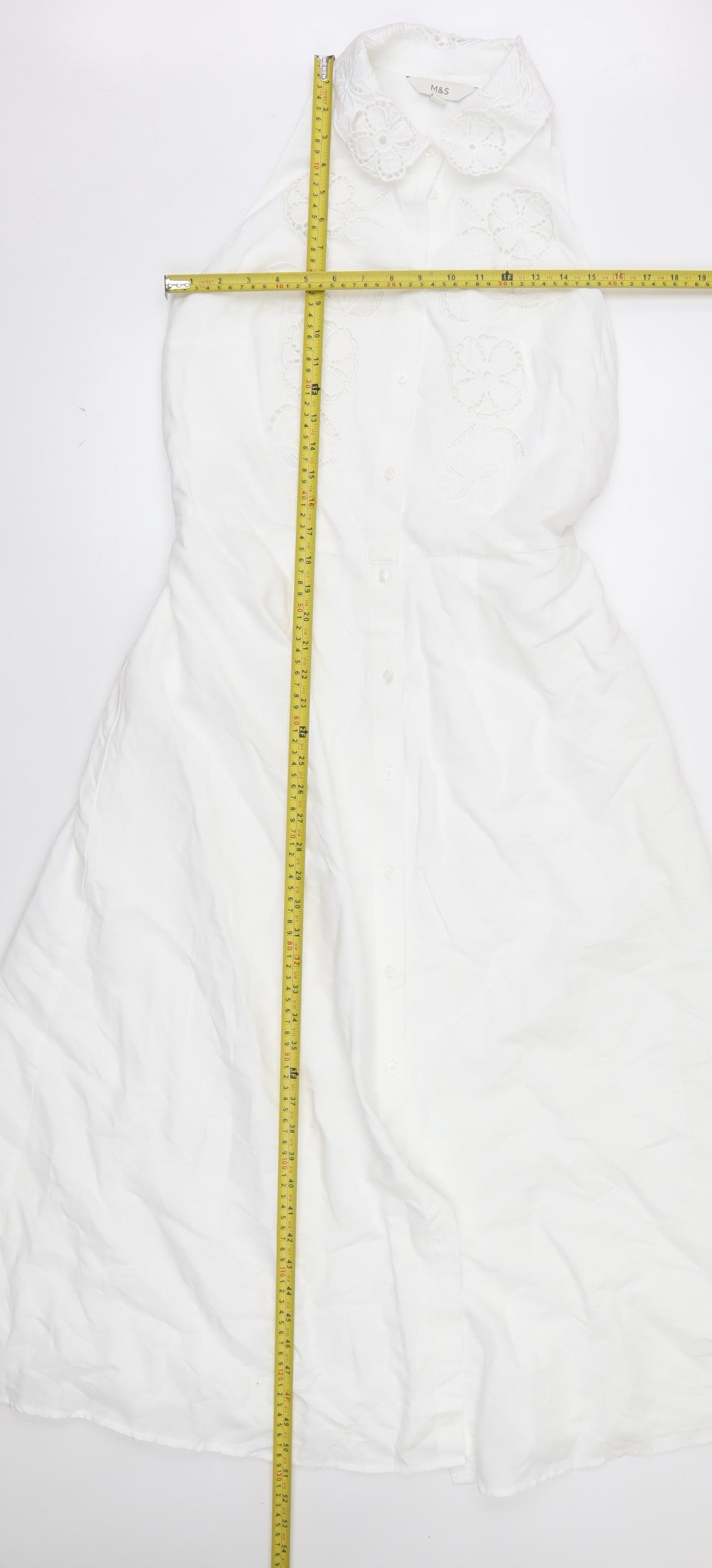 Marks and Spencer Women’s White Linen Cotton Embroidered Shirt Dress Size 12 Tall
