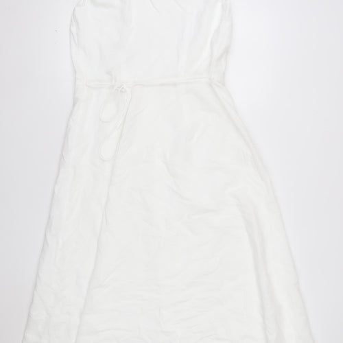 Marks and Spencer Women’s White Linen Cotton Embroidered Shirt Dress Size 12 Tall