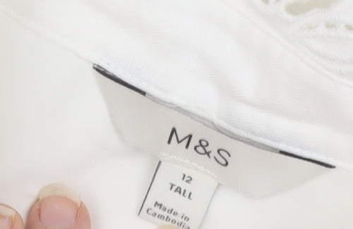 Marks and Spencer Women’s White Linen Cotton Embroidered Shirt Dress Size 12 Tall