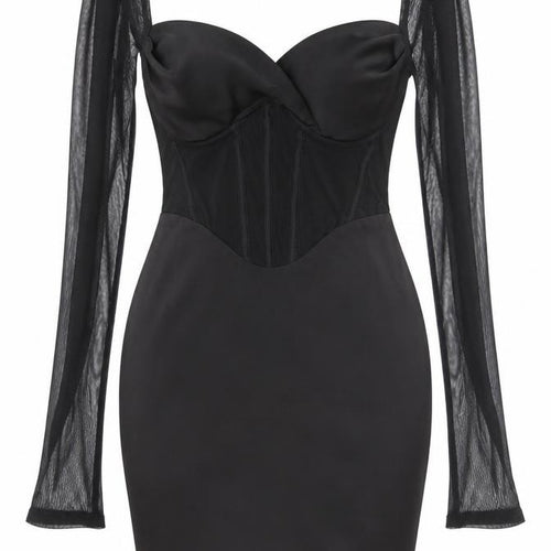 Oh Polly Women Black Bodycon Mesh Long Sleeve Short Dress UK 10