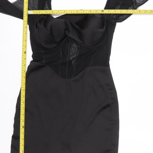 Oh Polly Women Black Bodycon Mesh Long Sleeve Short Dress UK 10